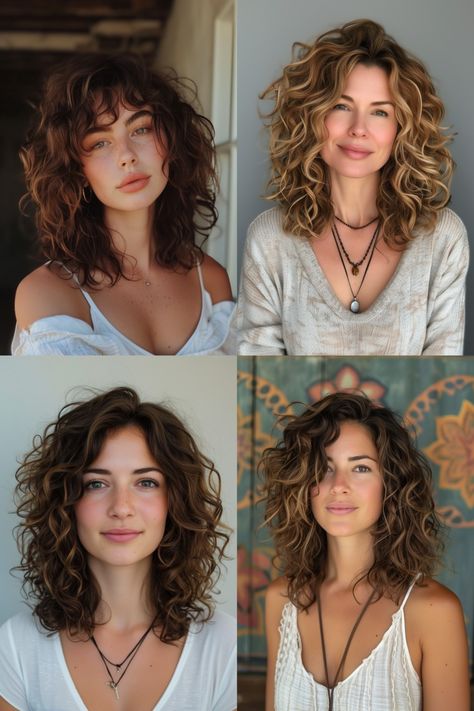 Medium Permed Hairstyles, Shirt Curly Hairstyles, Very Long Bob, Wavy Mid Length Hair, Mid Length Curly Hairstyles, Curly Haircut, Curly Hair Trends, Natural Curly Hair Cuts, Medium Length Curly Hair