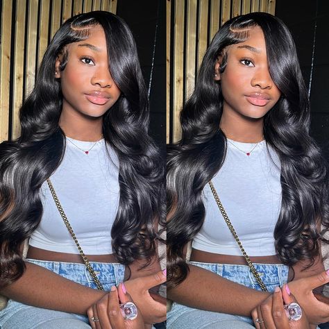 Body Wave Lace Front Wig Black Women, Body Wave Wig With Curtain Bangs, Curly Body Wave Wig, Buss Down Side Part Wig, Amazon Wigs Black Women Cheap, Side Part Lace Front Wigs Body Wave, Curled Side Part Wig, Best Amazon Wigs For Black Women, Body Wave Lace Front Wig Styles