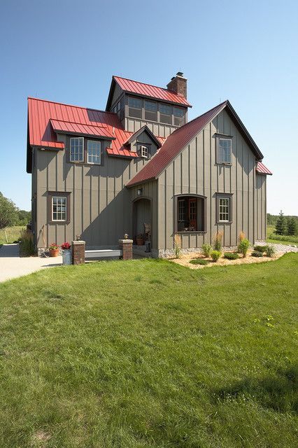 Outstanding Metal Hunting Lodge Home (HQ Pictures) | Metal Building Homes gray metal siding exterior Metal Buildings With Living Quarters, Red Roof House, Metal Building Kits, Steel Building Homes, Metal Barn Homes, Metal Building Home, Lodge Homes, Pole Buildings, Metal Siding