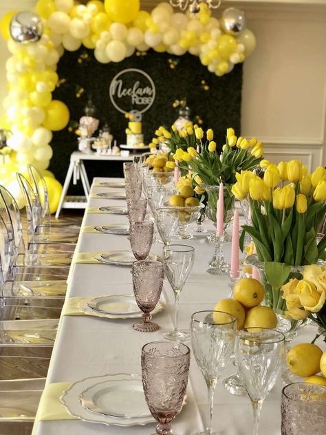 Lemon First Birthday, 1st Bday Party, Lemon Themed Party, First Birthday Themes, 16th Birthday Party, Party Table Decorations, 1st Bday, 16th Birthday, Party Photos