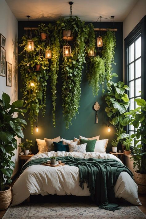 Bohemian Bedroom Inspiration, Jungle Bedroom, Deco Orange, Stunning Aesthetic, Natural Bedroom, Romantic Ambiance, Boho Style Bedroom, Dark Theme, Bedroom Setup