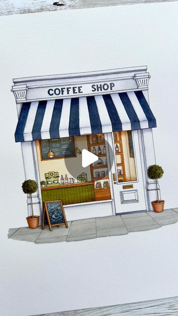 Varia Fedotova | Watercolor & Sketching on Instagram: "Coloring Page of this Painting is available in my Etsy Shop!! Link in my Bio😊✨ Watercolor Painting of a cozy Coffee Shop. I just love the warm glow inside shops, it makes any shop look so cozy and inviting ☺️😊 I Hope you will enjoy the process of this painting 🥰 🎨  #art #artist #artistsoninstagram #paint #painting🎨 #artwork #illustrationart #coffeeshop #watercoloring #watercolorartwork #watercolorinspiration #aquarell #watercolourart #paintingprocess #drawingprocess #coffeehouse" Watercolor Shop Illustration, Coffee Shop Painting, Cozy Watercolor, Watercolor Sketching, Cozy Coffee Shop, Inside Shop, Enjoy The Process, Cozy Coffee, Shop Illustration