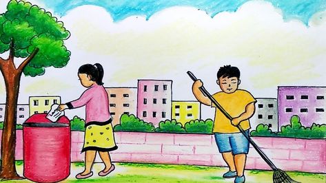 #ImportanceofCleanEnvironmentEssay #EssayonImportanceofCleanEnvironment #APlusToppercom Clean Drawing Ideas, Cleanness Drawing, Cleaning Environment Drawing, School Cleaning Drawing, My Clean India Drawings, Clean City Drawing, Cleaning Drawing Easy, Clean India Drawing Ideas, Swatch Bharat Drawing