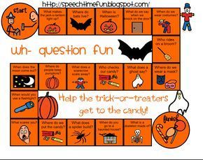 Halloween Wh- Board Game (Freebie) - Speech Time Fun Halloween Speech Activities, Halloween Speech Therapy Activities, Halloween Board Game, Halloween Board, Speech Language Activities, Halloween Worksheets, Slp Activities, Slp Ideas, School Slp