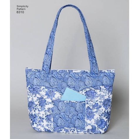 Free Shipping on orders over $35. Buy Simplicity Blue Floral Handbag, 1 Each at Walmart.com Zippered Tote Bag Pattern, Quilted Purse Patterns, Pre Quilted Fabric, Quilted Bags, Quilted Purse, Floral Handbags, Fabric Handbags, Handbag Pattern, Patchwork Bags