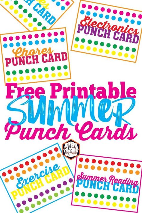 Tame your summer routine with these Free Printable Summer Punch Cards from Mandy's Party Printables. Reading Punch Cards Free Printable, Punch Card Template Free Printable, Behavior Punch Cards Free Printable, Night Routine Template, Routine Template, Behavior Punch Cards, Father's Day Card Template, Summer Routine, Summer Punch