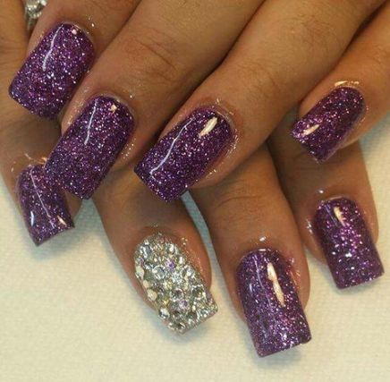 +10 Top Purple Glitter Nails - POLYVORE - Discover and Shop Trends in Fashion, Outfits, Beauty and Home Purple Glitter Nails, Glitter Nails Acrylic, Purple Nail Art, Golden Nails, Glitter Manicure, Square Nail Designs, Purple Nail Designs, Glitter Gel Nails, Purple And Silver