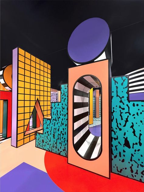 Memphis Decor, The Color Factory, Camille Walala, Mall Kiosk, Color Factory, Floor Graphics, Stall Designs, Abstract Art Inspiration, Mini Golf