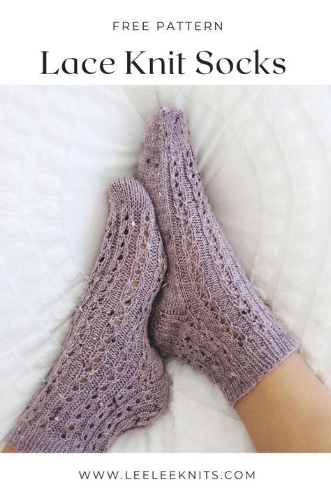 Free Knit Socks Pattern - Bliss Lace Knit Socks - Leelee Knits Knit Lace Pattern Free, Knit Socks Pattern, Winter Scarf Pattern, Knitting Space, Easy Knit Baby Blanket, Socks Knitting Pattern, Double Pointed Knitting Needles, Socks Knitting, Crochet Rug Patterns