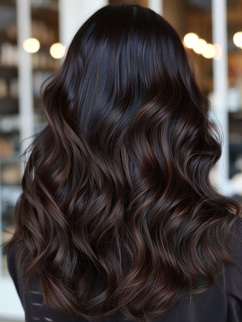 Dark Hair With Dark Balayage, Dark To Brown Balayage, Dark Brunette Balayage With Money Piece, Dark Hair Color Money Piece, Dark Long Hair Styles, Dark Brown Hair Color Balayage, Brunette Balayage Hair Black, Dark Brown Hair With Medium Highlights, Fall Hair Color For Black Hair Balayage