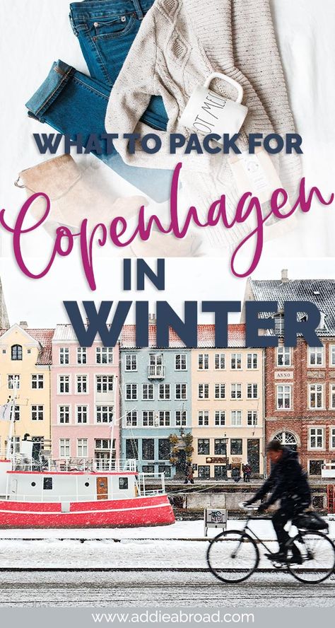 If you don't want to freeze when you visit Copenhagen in winter, then you NEED this packing list for Copenhagen in winter. Click here for the ultimate Copenhagen packing list for winter. #travel #europe Copenhagen Packing List, Winter Copenhagen, Copenhagen In Winter, Visit Copenhagen, Copenhagen Travel, Packing For Europe, Denmark Travel, Europe Winter, Packing List For Travel