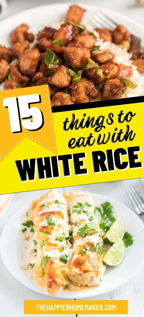 Lunch Ideas With White Rice, Meals To Make With White Rice, Dishes Served Over Rice, White Rice And Meat Recipes, Chicken With White Rice Recipes, Dinners Over Rice, Chicken Rice Side Dish, Things To Eat With White Rice, Cooked White Rice Leftovers