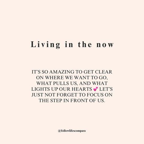 Finding peace in the present I feel like it’s very easy to forget to stay in the here and now and enjoy every second of what is if we’re too focused on our future selves. There’s a reason we are where we are, and I know it can be incredibly difficult to feel what is present or to accept the things that are currently in our reality when they don’t fully align yet. 🦋 But the way out of it is to acknowledge it, to move with it, to feel it. If we push away what is, the movement and transforma... Clever Captions, Here And Now, Our Future, I Know It, Live In The Now, Finding Peace, The Present, The Things, Words Quotes