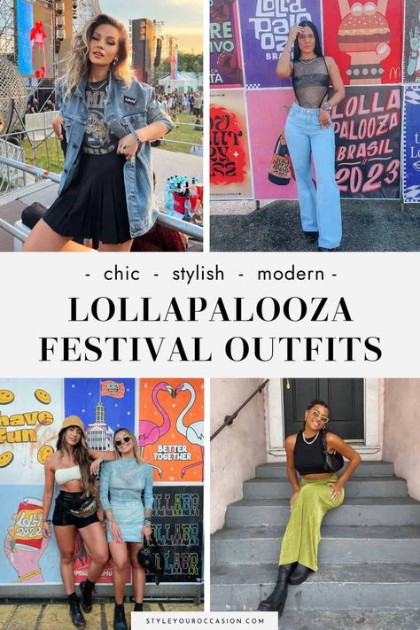 Looking for the perfect festival outfits? You’ll love this list of stylish Lollapalooza outfit ideas that you can wear to Lolla *of course*, or for another summer festival! These summer festival looks for 2023 are on-trend, have a chic aesthetic, and are great for dancing in hot weather! 2023 Music Festival Outfits, Festival Trends 2023, Summer Festival Aesthetic Outfit, Summer 2023 Festival Outfits, Hot Summer Concert Outfit, Cali Vibes Festival Outfits, North Coast Festival Outfits, Food Festival Outfit Ideas, Lollapalooza Chicago Outfits