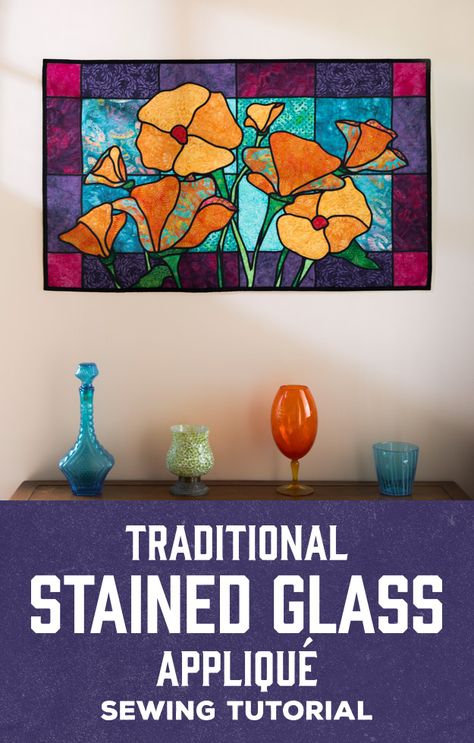 Fabric Stained Glass Patterns, Stained Glass Fabric, Stained Glass Fabric Patterns, Stained Glass Quilt Tutorial, Stained Glass Window Quilt, Stain Glass Quilts, Stained Glass Quilt Blocks, Stained Glass Quilt Patterns Free, Abstract Stained Glass Designs