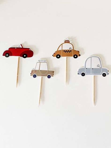 JosiJamesStore - Etsy Car Cupcake Toppers, Auto Party, Cars Cupcakes, Transportation Birthday, Car Themed Parties, Car Pattern, Car Birthday Theme, Car Party, Cake Banner