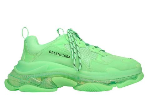 Balenciaga Triple S “Neon Green” Neon Green Sneakers, Slime For Sale, Balenciaga Triple S Clear Sole, Soft Neon, Balenciaga Arena, Shoes Balenciaga, Balenciaga Sneakers, Green Sneakers, Balenciaga Shoes