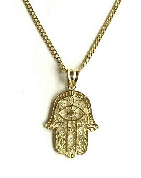 "10K SOLID GOLD HAMSA NECKLACE. FATIMA HAND...     PENDANT SIZE : 30 mm x18 mm REAL 10K GOLD (NOT PLATED OR FILLED) 18\" LONG 10K GOLD CHAIN.  2 MM THICK CHAIN  10K GOLD HAMSA NECKLACE  .-- 3 GR --  FOR GOOD LUCK,PROTECTION,HEALTH AND ANY KIND DIFFICULTY.    ---MADE IN USA--BEST QUALITY---  FREE GIFT BOX NOTE:THIS ITEM IS SHIPPED WITH SIGNATURE CONFIRMATION. CADENA DE MANO DE FATIMA EN ORO PURO 10K . 18\" LARGO CADENA EN ORO 10K. CADENA 2MM DE GRUESO  DIJE  Y CADENA DE MANO DE FATIMA  ORO 10K. - Hamsa Necklace Gold, 10k Gold Chain, Fatima Hand, Gold Hamsa, Hamsa Pendant, Hamsa Necklace, Hand Necklace, For Good Luck, Hand Of Fatima