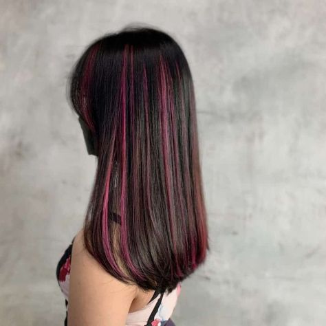 Cute Ways To Add Color To Your Hair, Hair Colors That Go With Brown Hair, Pink Hidden Highlights, Wavy Dyed Hair Curls, Fun Hair Color Highlights, Streaks Of Pink In Hair, Light Pink Highlights In Brown Hair Straight, Pink Peek A Boo Highlights In Brown Hair, Colors That Go With Black Hair