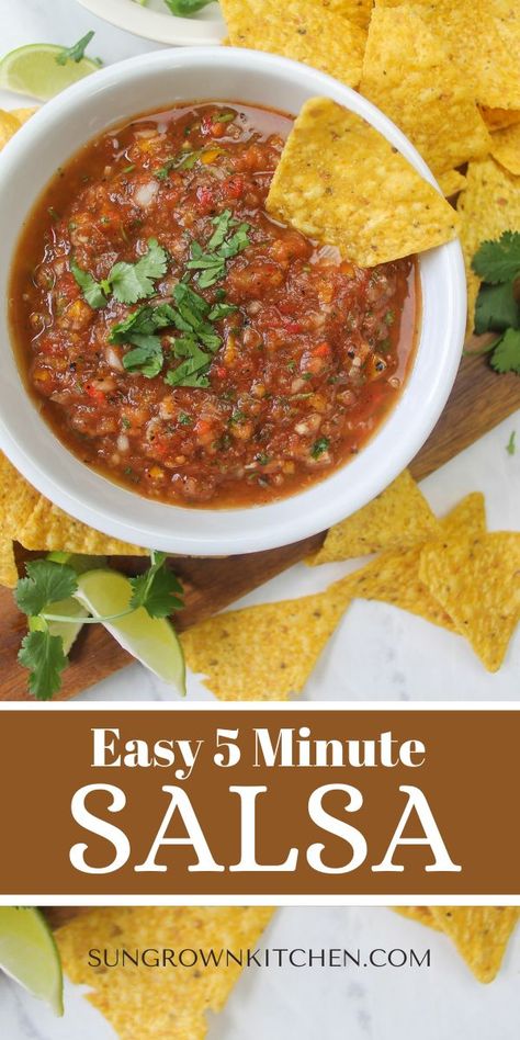 Easy veggie salsa made in a food processor. Food Processor Salsa, Salsa With Canned Tomatoes, Quick Salsa, Roasted Tomato Salsa, Fresh Tomato Recipes, Weekly Meal Prep, Salsa Ingredients, Healthy Snacking, Fire Roasted Tomatoes