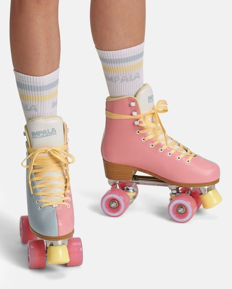 Impala Quad Skate - Blue/Pink Split Impala Skates, Impala Roller Skates, Roller Skates Fashion, Roller Skate Parts, Rio Roller, Hello Stranger, Book Vibes, Roller Skate Shoes, Skater Fit