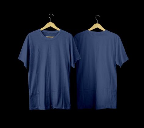 Short-sleeved blue t-shirts for mockups. plain t-shirt with black background for design preview. Back and Front view t-shirt on hanger for display. Plain Blue T Shirt, Navy Blue Tshirt, Mock Up T Shirt, T Shirt Front And Back, Plain Black T Shirt, Creative T Shirt Design, Desain Editorial, Plain T Shirts, T Shirt Design Template