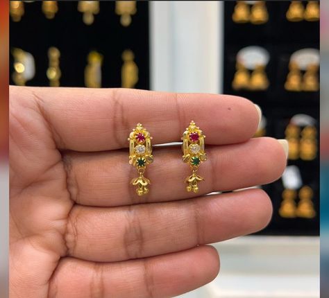 Kammalu Designs Gold Daily Wear, 2grams Gold Earrings Indian, Ear Rings For Women In Gold, Small Earrings Gold Simple, Daily Wear Earrings Gold Indian, 2 Grams Gold Earrings Designs, Beaded Wedding Jewelry, Gold Earrings For Kids, Small Earrings Gold