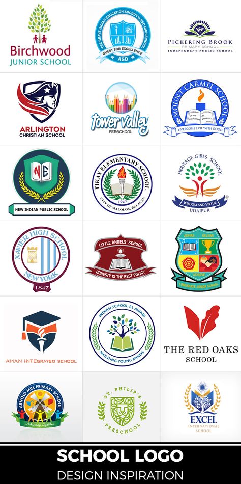 Logo Design Ideas For School, Logo Design Ideas For Education, College Logos Design, School Logos Design Ideas, School Logo Design Ideas Creative, Primary School Logo Design Ideas, School Badge Design Ideas, School Logo Design Ideas Brand Identity, High School Logo Design Ideas