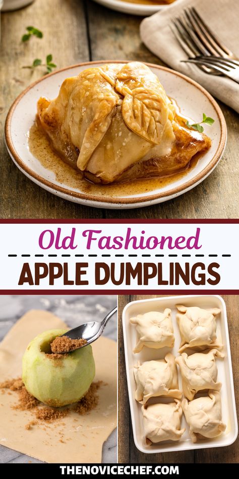 Baked till tender, wrapped in a flaky pie crust, and served with a sweet apple cider sauce, these gorgeous Old Fashioned Apple Dumplings are irresistible! Deep Fried Apple Dumplings, Apples And Dumplings, Baked Apple Dumplings With Pie Crust, Apple Dumpling Dough Recipe, Mini Apple Dumplings With Pie Crust, Apple Dumpling With Puff Pastry, Apple Dumplings With Sprite, Crockpot Apple Dumplings, Puff Pastry Apple Dumplings