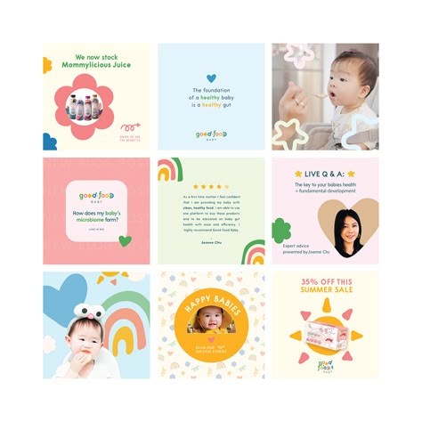 Baby Brand Identity, Kids Branding Design, 블로그 디자인, Kids Graphic Design, Kids Social Media, Media Branding Design, Baby Spa, Social Media Inspiration, Instagram Feed Layout