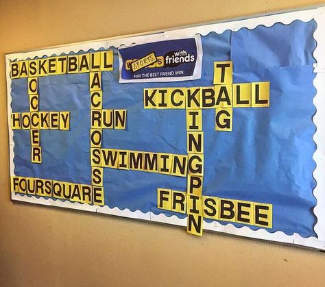 Gym Class Bulletin Board Ideas, Phys Ed Bulletin Boards, Physical Education Bulletin Board Ideas, Pe Bulletin Boards Elementary, Gym Bulletin Board Ideas, Education Bulletin Boards, Sports With Friends, Sports Bulletin Boards, Pe Classroom