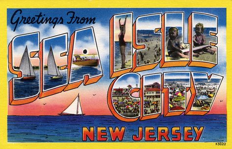 Funny Vintage Ads, Sea Isle City, City Postcard, Vintage Advertising Signs, Vintage Advertising Posters, Travel Postcard, Old Signs, Travel Souvenirs, Vintage Advertisement