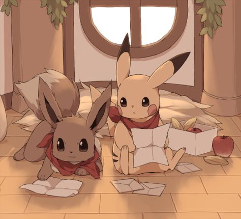 Cute Pikachu And Eevee, Eevee X Pikachu, Ninetales Pokemon, Pikachu And Eevee, Eevee Wallpaper, Cute Pokemon Art, Eevee Cute, Mystery Dungeon, Pokemon Eeveelutions