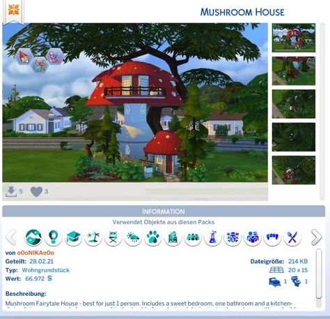 Sims 4 - Mushroom House for 1 Sims 4 Mushroom House, Sims 4 Mushroom, Sim4 House, Sims4 Mod, Sims Inspiration, Sims 4 House Plans, Sims 5, Mushroom House, Sims4 Cc