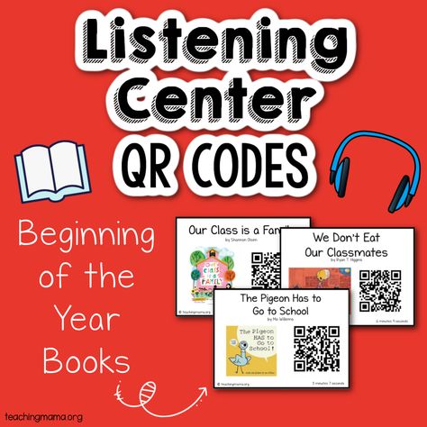 Listening Center QR Codes for Beginning of the Year Books Listening Center Preschool, Fall Books Preschool, Qr Code Listening Centers, Autumn Songs, Qr Code Books, Child Development Activities, Teaching Mama, Listening Center, Free Qr Code