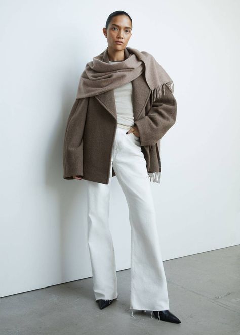 The 16 Best Scarves to Buy for Fall and Winter 2023 | Who What Wear Neutral Coat, Zara Scarf, Scarf Blanket, Statement Scarf, Puff Sleeve Cardigan, Beige Scarf, Mohair Scarf, Cold Weather Outfit, Scarf Jacket