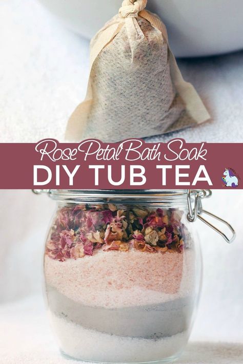 Bath Tea Recipe, Diy Tub, Diy Bath Soak, Diy Tea Bags, Bath Soak Recipe, Bath Tea Bags, Tub Tea, Herbal Bath Tea, Rose Petal Bath