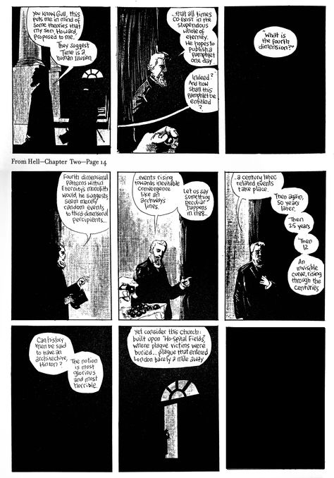 From Hell is a graphic novel by writer Alan Moore and artist Eddie Campbell, originally published in serial form from 1989 to 1998. Eddie Campbell, Comic Book Writers, The Fourth Dimension, Alan Moore, Fourth Dimension, Best Comic Books, V For Vendetta, The Magicians, Graphic Novel