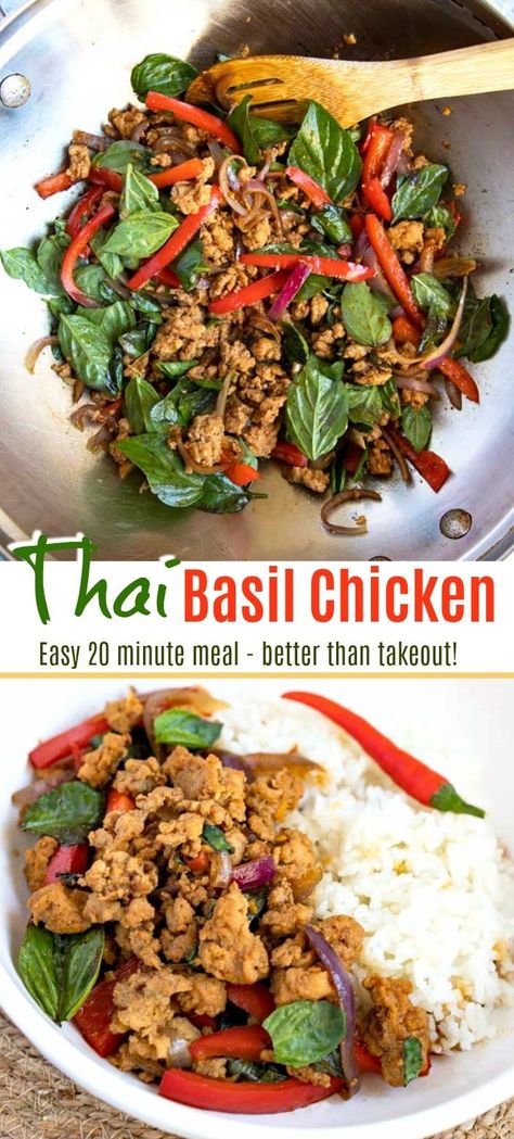 Thai Basil Turkey, Thai Chicken Basil Recipes Stir Fry, Thai Basil Chicken Healthy, Thai Basil Ground Turkey, Ground Chicken Thai Basil, Chicken Basil Recipes Healthy, Ground Turkey Basil Recipes, Chicken Basil Stir Fry, Ground Chicken Thai Recipes