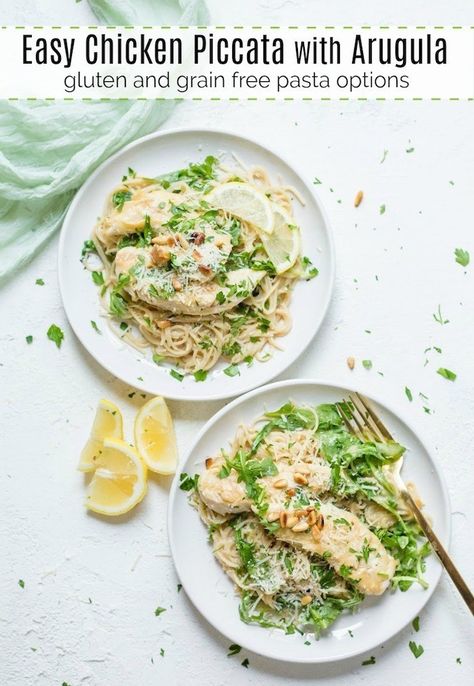 Easy Chicken Piccata with Baby Arugula #chickenpiccata #glutenfree #grainfree #pasta Grain Free Pasta, Baby Arugula, Organic Kitchen, Chicken Piccata, Gluten Free Pasta, Healthy Pastas, Arugula, Easy Chicken, Turkey Recipes