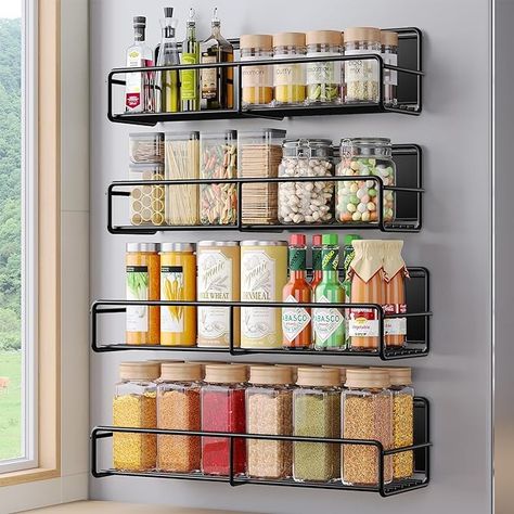 Amazon.com: Mystozer 4 Pack Magnetic Spice Rack for Refrigerator, Magnetic Shelf Fridge Organizer for Kitchen Storage, Black : Home & Kitchen Magnetic Shelf, Fridge Shelf, Magnetic Spice Rack, Spice Rack Organization, Spice Organization Drawer, Fridge Organizer, Organizer For Kitchen, Kitchen Spice Racks, Fridge Shelves