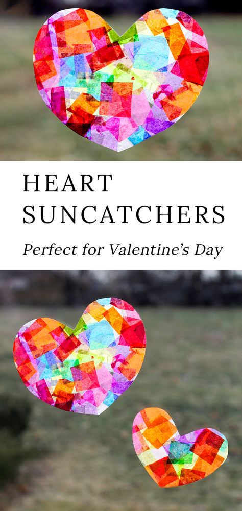 Heart Suncatchers, Valentines Bricolage, Rainbow Craft, Suncatcher Craft, Heart Rainbow, Valentine's Day Crafts For Kids, Valentine Crafts For Kids, Heart Template, Rainbow Crafts