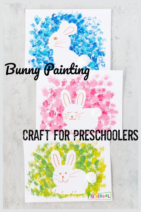 This Bunny Craft is perfect for Easter, spring or during any animal unit. This bunny painting for preschoolers is simple enough for toddler, preschool, pre-k, and kindergarten, but fun enough for even teens! Simply print pdf file with bunny printable and you are ready to  create a cute bunny craft for preschoolers. Easter Religious Crafts, Bunny Activities, Playdoh Mats, Crafts Drawing, Craft For Preschoolers, Preschool Play, Activity For Preschoolers, Bunny Craft, Kids Stamps