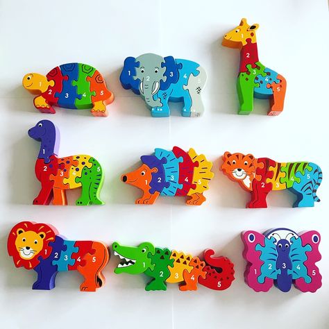 Lanka Kade's collection of educational 1 to 5 jigsaw puzzles are ideal for children learning to count. These self-correcting wooden jigsaws are super chunky and can free stand once complete. Children will learn to discriminate between shapes, recognise colours and learn the number sequence to complete the puzzle from 1 to 5 and create the animal or transport shape. Discover dinosaur, elephant, tortoise, crocodile, tractor and more designs; all fair trade and handcrafted in Sri Lanka. Half Birthday Baby, Learning To Count, Kids Puzzles, Montessori Toddler Activities, Number Sequence, Jigsaw Puzzles For Kids, Wooden Numbers, Children Learning