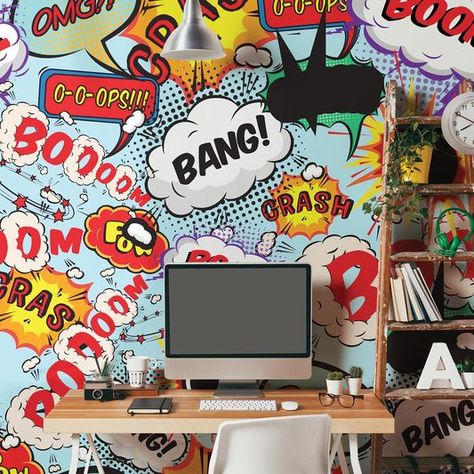 Boys Room Mural, Seaside Wallpaper, Pop Wall, Superhero Bedroom, Wallpaper Uk, Colourful Design, Beach Wall Decor, Brown Wallpaper, Nursery Room Decor