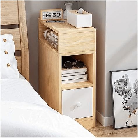 17 Most Creative Guest Bedroom Ideas to Impress Guests - By Kimberly Faye Slim Bedside Table, Tall Bedside Table, Bedside Table Modern, Meja Nakas, Narrow Bedside, Narrow Bedside Table, Narrow Nightstand, Simple Bedside Tables, Detail Arsitektur