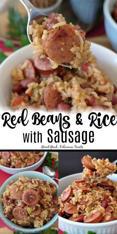 Red Beans And Rice Recipe Easy, Rice With Sausage, Red Bean And Rice Recipe, Red Beans N Rice Recipe, Sausage Rice, Smoked Sausage Recipes, Beans And Sausage, Sausage Dishes, Red Beans And Rice