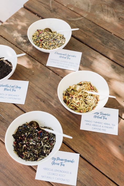 Tea Bar Party: Make Your Own Loose Leaf Infusion | to have + to host Loose Leaf Tea Bar, Tea Bar Party, Diy Pizza Party, Pomegranate Green Tea, Diy Tea Party, Cocoa Party, Diy Hot Cocoa, Peppermint Marshmallows, Tea Station