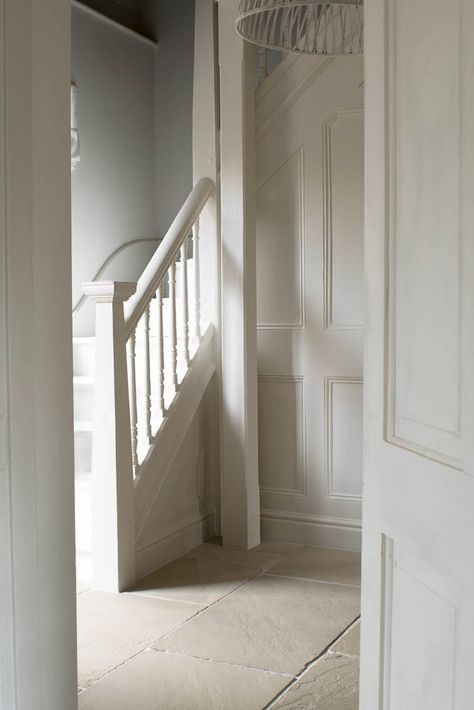 The most beautiful hallway with our Worn Ivory Sandstone flooring Sandstone Flooring, Floors Of Stone, Cottage Hallway, Georgian Style Homes, Hall Flooring, Sandstone Tiles, Tiled Hallway, Rustic Country Kitchens, Small Cottage Homes