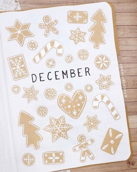 Gingerbread Bujo Theme, December Bujo Theme, December Drawings, Gingerbread Drawing, December Bullet Journal Ideas, December Themes, Dot Journaling, December Journal, Bullet Journal Decoration